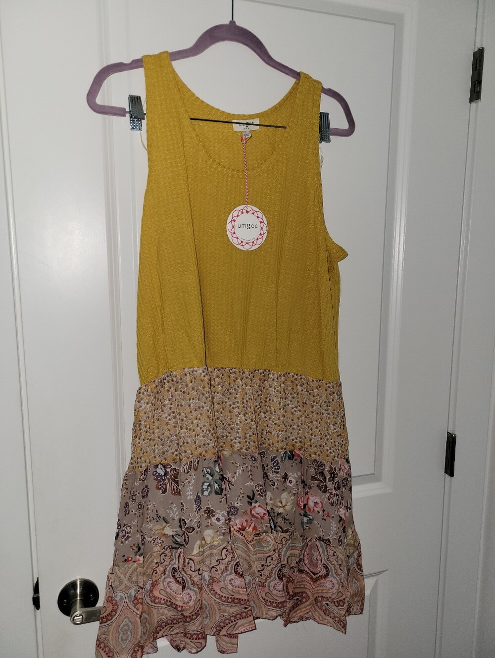 Umgee Girls Mustard Yellow Tiered Floral Print Dress